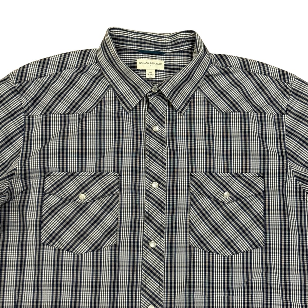 Banana Republic XXL Plaid Western Shirt Long Sleeve Button Front Mens Pearl Snap